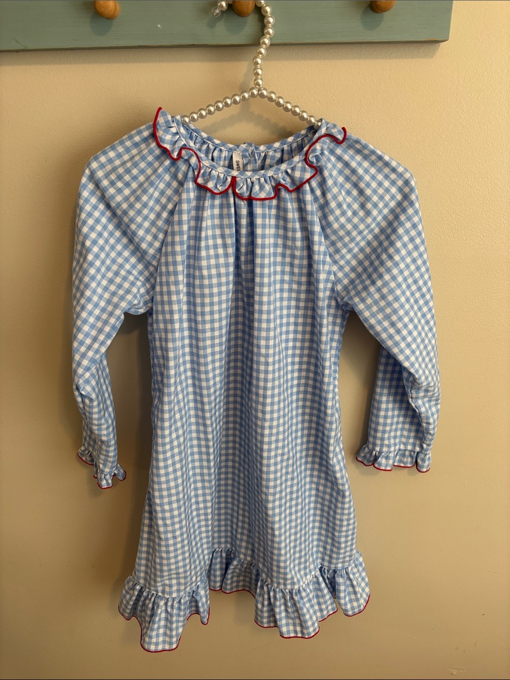 Sweet Dreams Light Blue and White Gingham nightgown size 8